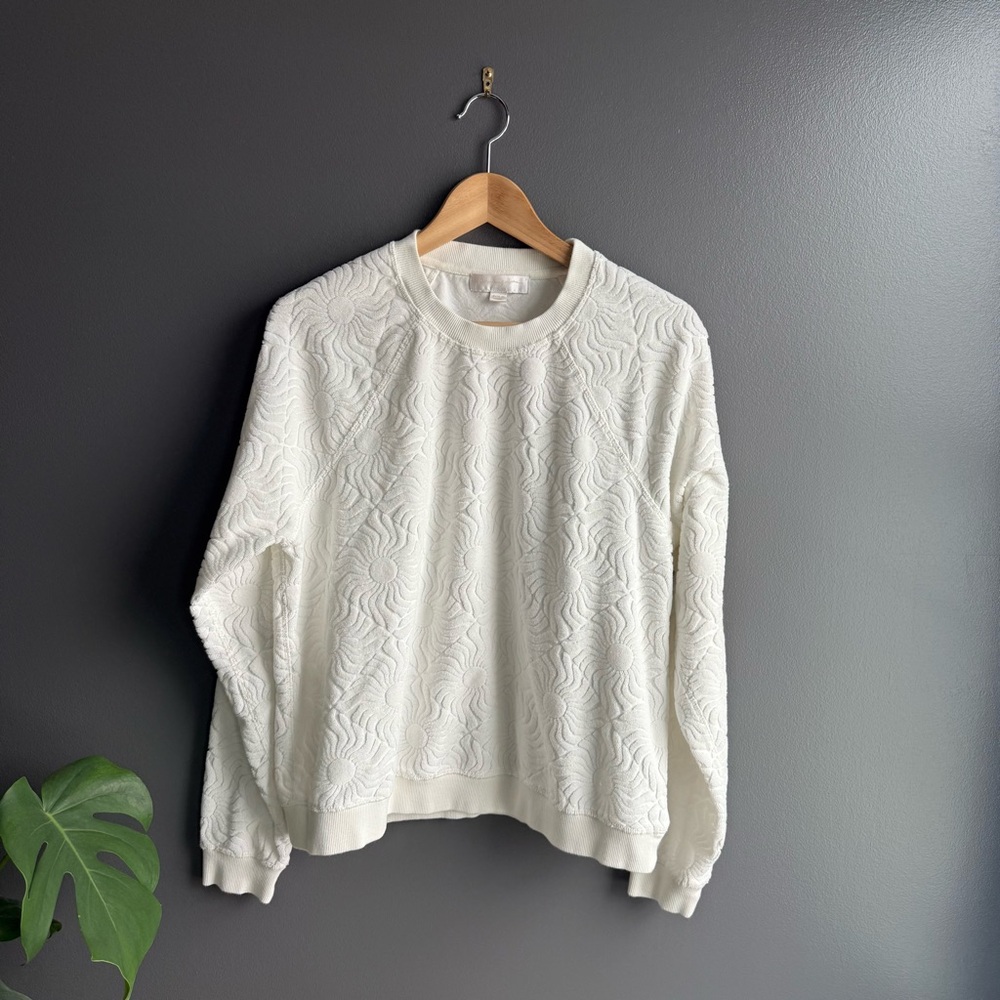 Spiritual Gangster Women Oversize Terry Crew Neck Sunshine  White Sweatshirt  M
